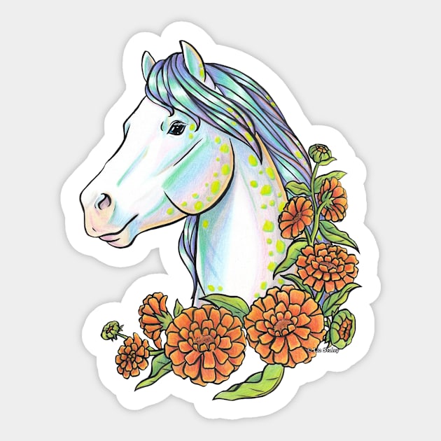 Opal Horse with Calendula Sticker by lizstaley